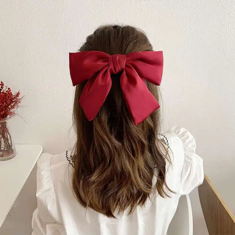 Big Red Bow Hair Accessory - Spring Korean Satin Rubber Christmas Accessories-L