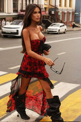 Robe midi à volants imprimée à fleurs