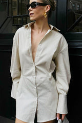 Striped Collared Waist Shirt Mini Dress