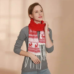 Red Cartoon Reindeer Snowflake Warm Scarf For Christmas Scarfs-L