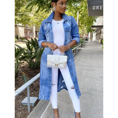 Vestes décontractées à revers longs en denim New Broken Holes, à simple boutonnage