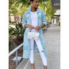 Vestes décontractées à revers longs en denim New Broken Holes, à simple boutonnage