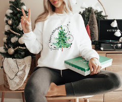 Hot Sale Merry Bright Light Tree Girl Holiday Christmas Hoodie White / S Hoodies-L