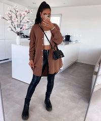 Chemisier ample uni en coton, collection automne-hiver pour femmes