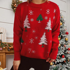 Thickened Color Blocked Hoodie Snowflake Loose Round Neck Christmas Sweater Sweaters-L