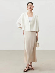 Jupe midi élégante taille haute en satin de soie slim