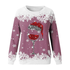 Cute Reindeer Graphic Long Sleeve Sweatshirt New Year Christmas Sweater Sweaters-L