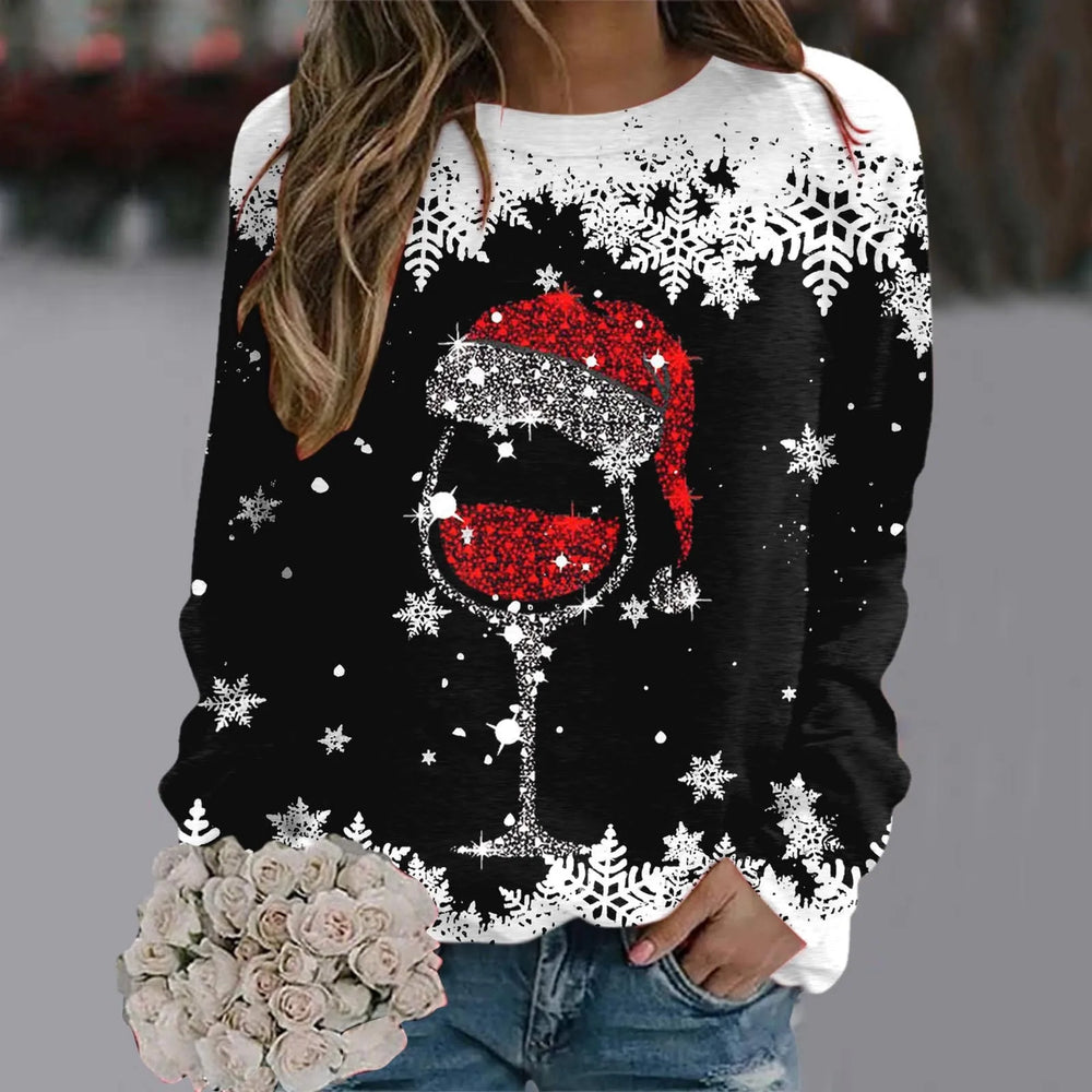 Cute Reindeer Graphic Long Sleeve Sweatshirt New Year Christmas Sweater 1-Black / S Sweaters-L