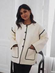 Manteaux à col rond, manches longues, poches, color-block polyvalents, à simple boutonnage