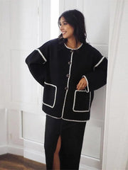 Manteaux à col rond, manches longues, poches, color-block polyvalents, à simple boutonnage