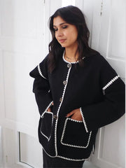 Manteaux à col rond, manches longues, poches, color-block polyvalents, à simple boutonnage