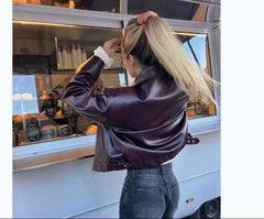 Nouveau Leaher Feminina Streetwear vêtements d'extérieur Vermelho noir vestes