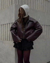 Nouveau Leaher Feminina Streetwear vêtements d'extérieur Vermelho noir vestes