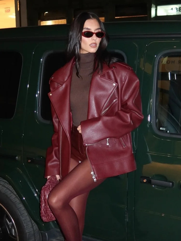 Pu Leather Double Zipper Coat Coats-241208