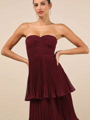 Plum Purple Strapless Tiered Maxi Dress