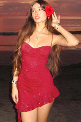 Ruffled Spaghetti Strap Mini Dress