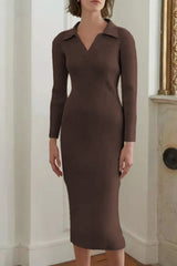 Deep V Collar Bodycon Midi Dress