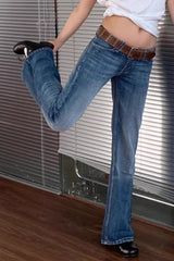 Low Rise Washed Flare Jeans