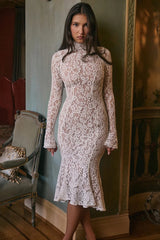 Robe midi à manches longues en dentelle