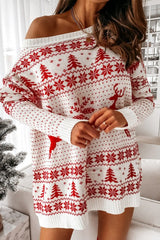 Christmas Jacquard Loose Knit Long Sleeve Sweater Dress