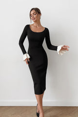 U-Neck Lace Panel Midi Dress