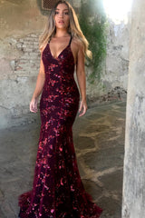 V-Back Sequin Tie Slip Dress