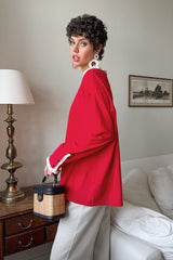 T-shirt à manches longues, col rond ample et empiècements à volants