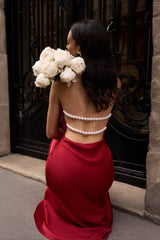 Robe de soirée drapée à col bénitier