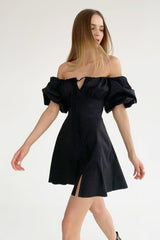 White Tie Waist Puff Sleeve Mini Dress