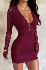 Deep V Lace Bodycon Mini Dress