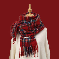 Burgundy Tartan Fringed Christmas Scarf