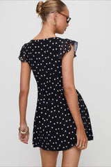 Polka Dot V-Neck Flutter Mini Dress