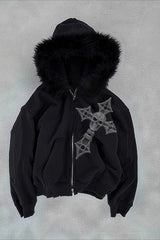 Faux Fur Collar Zip Hoodie