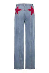 Five-Pointed Star Contrast Mid-rise Jeans