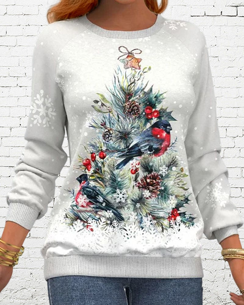 Tree Christmas Long-Sleeved Patterned Sweatshirt Hoodies-L