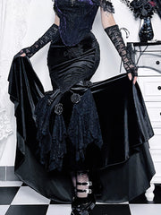 Jupe trompette élégante vintage AltGoth à taille haute et patchwork floral