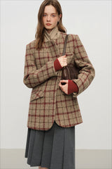Blazer court à carreaux rétro, vêtement d'extérieur de Noël
