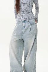 Washed Distressed Wide Leg Jeans