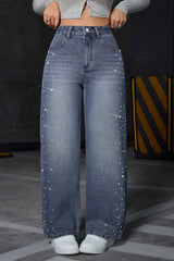 Rhinestone Washed Blue Jeans