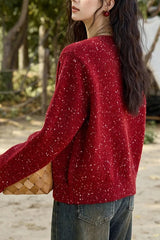 Vintage Smile Embroidery Wool Christmas Cardigan