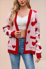 Heart Pocket V Neck Christmas Cardigan