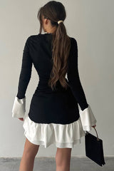 Ruffle Waist Round Neck Mini Dress