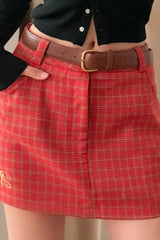 Jupe de Noël à carreaux taille basse brodée de lettres