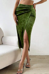 Jupe de Noël moulante en velours fendue jusqu'à la cuisse