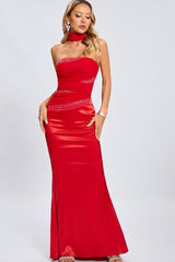 Red Rhinestone Bodycon Party Dress