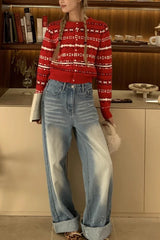 Red Striped Knit Christmas Cardigan