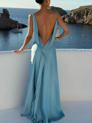 Sexy Elegant Satin Side High Slit Maxi Dress