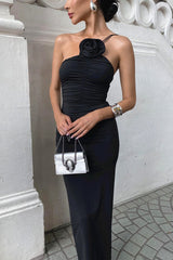 One-Shoulder Floral Ruched Midi Dress