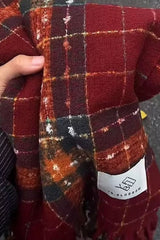 Plaid Fringe Thermal Knit Christmas Scarf