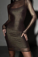 Turtleneck Mesh Bodycon Midi Dress